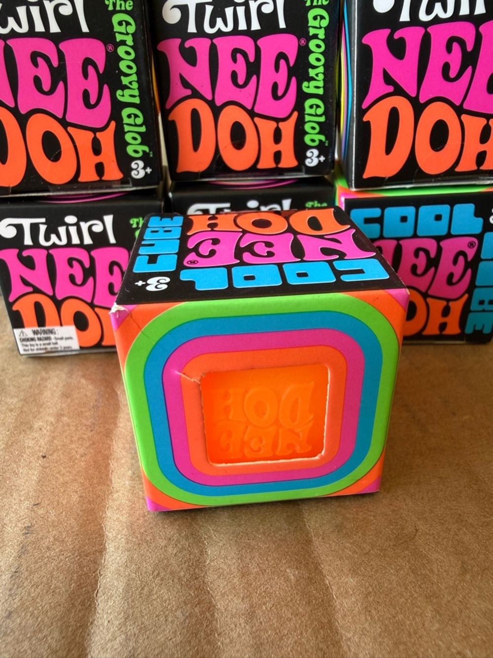 *VIRAL RARE* MINI Groovy NeeDoh Jewel Super Sparkly Squish -orange square